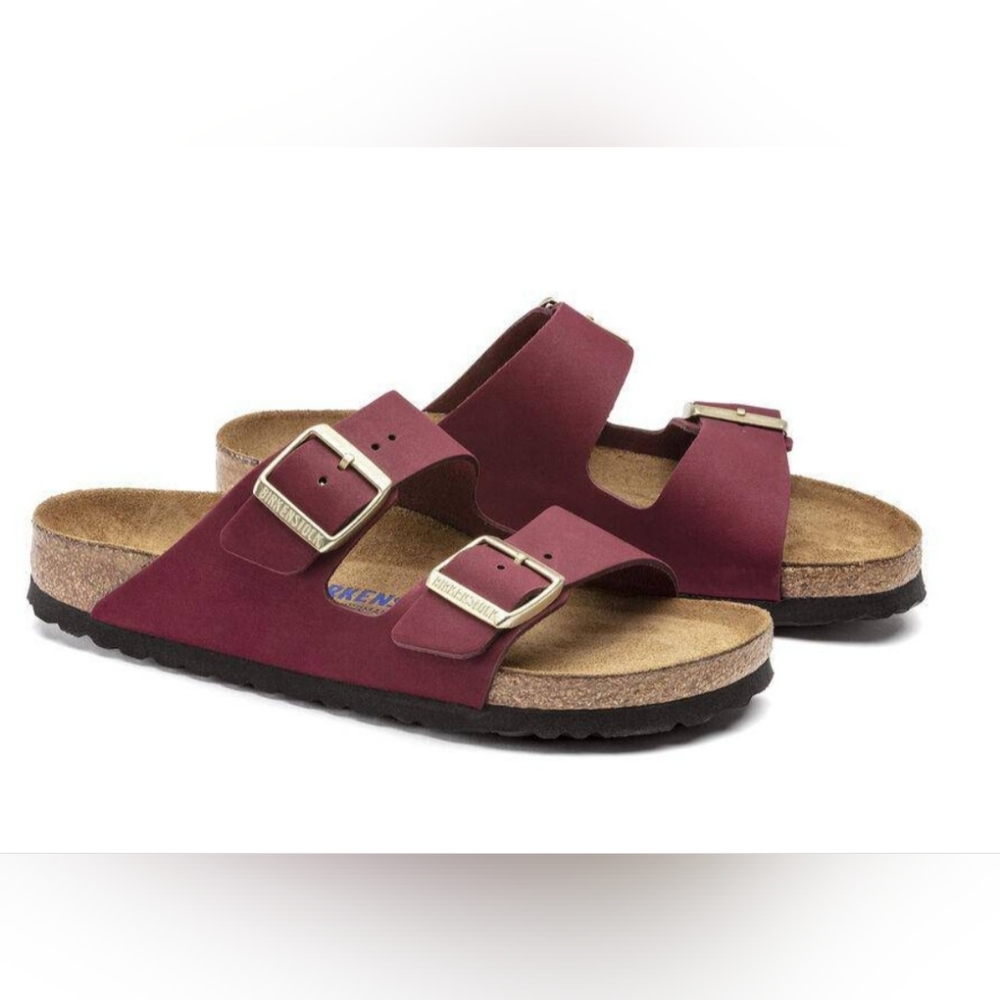 Birkenstock Arizona Sandals Burgundy Red - Gold Hardware Buckle 41 L10 Unisex